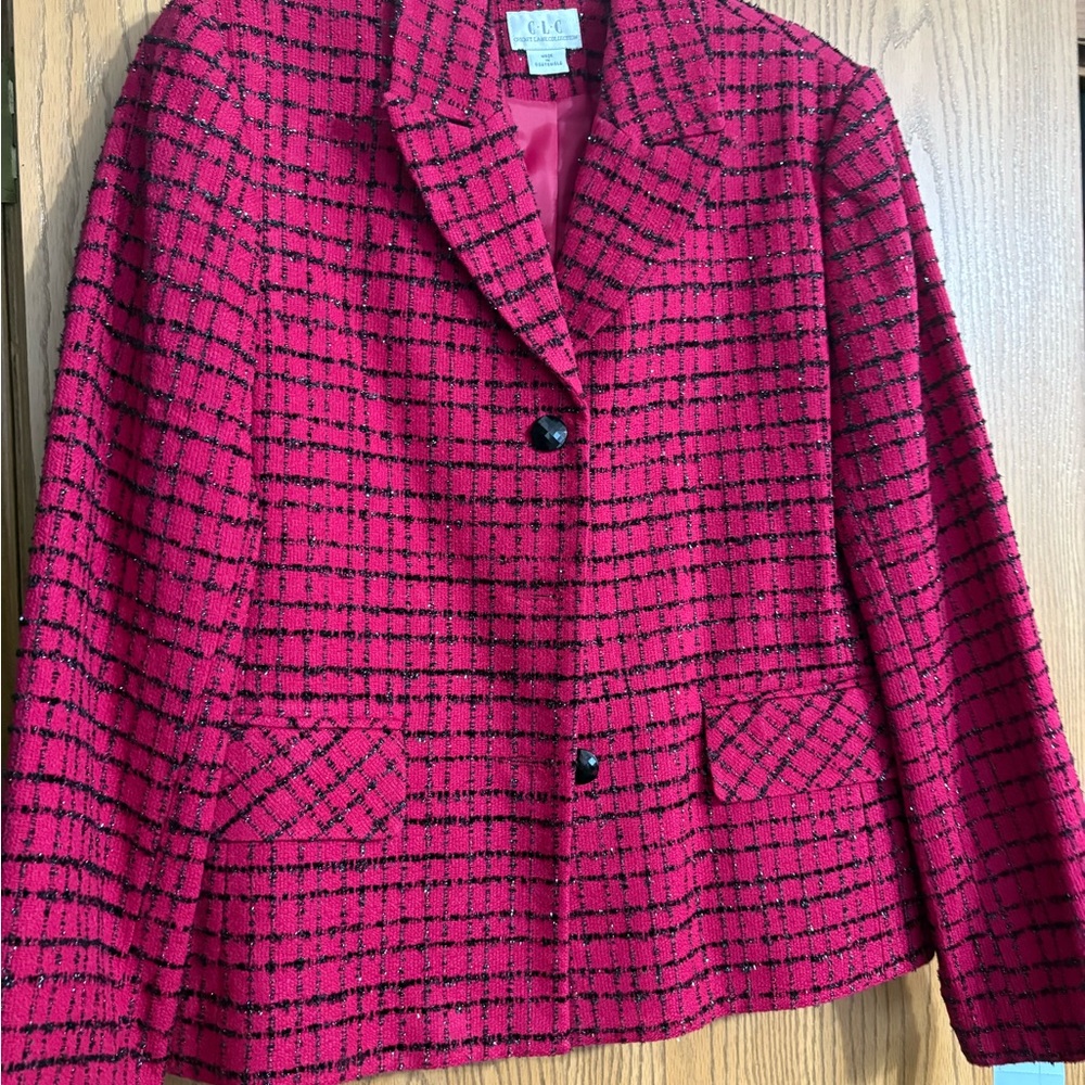 CO Women's Vibrant Red Checkered Blazer